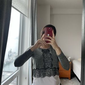 Sandro layered grey top with lace detail